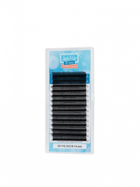 Черные ресницы Lash&Go готовые пучки Y, 2D, 0,07/L/8-14 mm (14 линий)