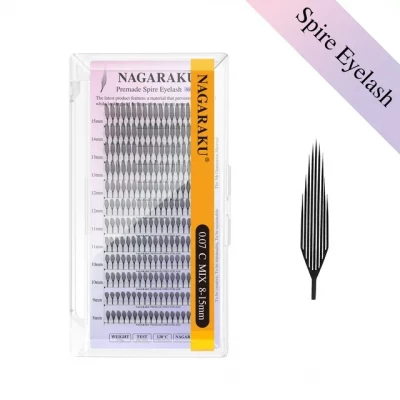 Черные ресницы Nagaraku готовые пучки Spire Eyelash, 0,07/D/8-15 mm (12 линий)