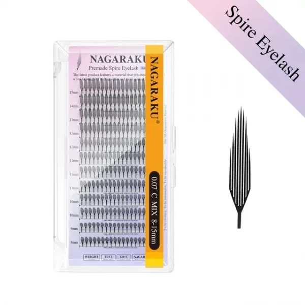 Черные ресницы Nagaraku готовые пучки Spire Eyelash, 0,07/D/8-15 mm (12 линий)